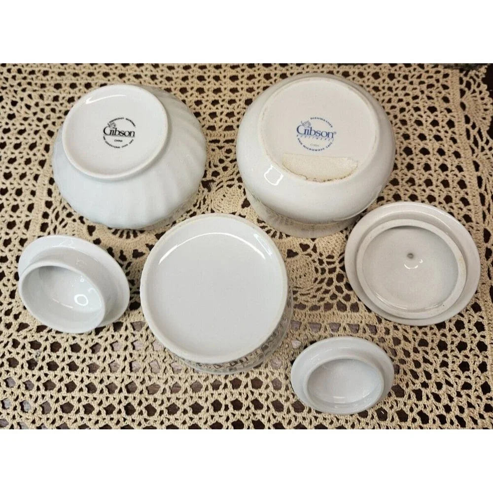 Lot of 3 Unique Varieties of Gibson Housewares White Vanity Jars w/ Lids